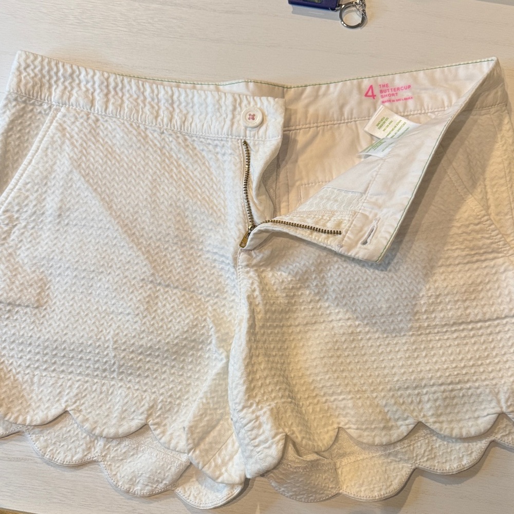 White Scalloped Shorts 4” inseam 100% cotton Buttercup short